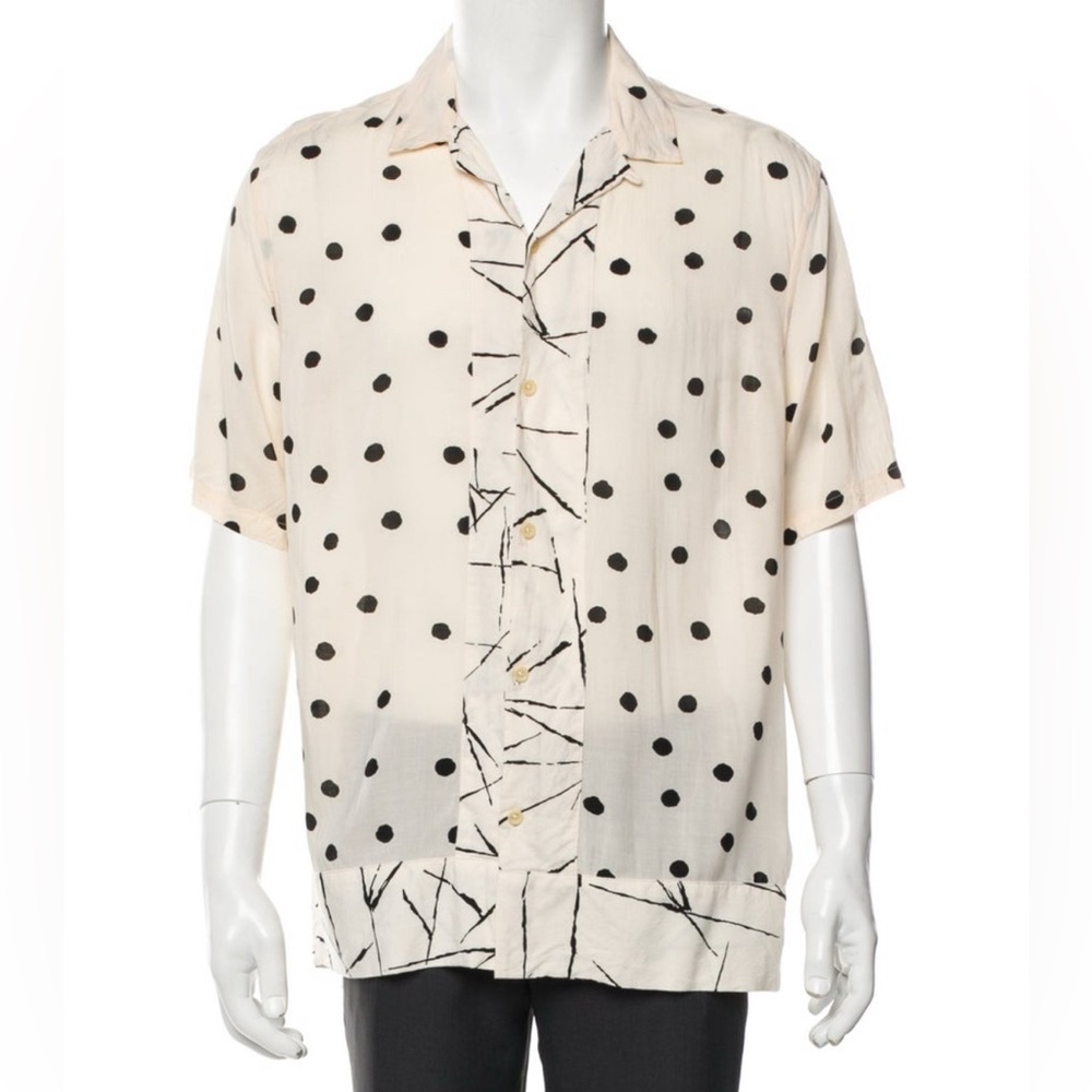 ALLSAINTS Aleatori Button Down Shirt, cream/black, cuffed hem, Men’sXS, WMed